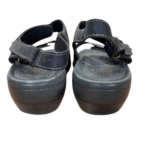 Fly Flot Solid Black Leather‎ Comfort Sandals Adjustable Straps Support Size 40 - Picture 7 of 9